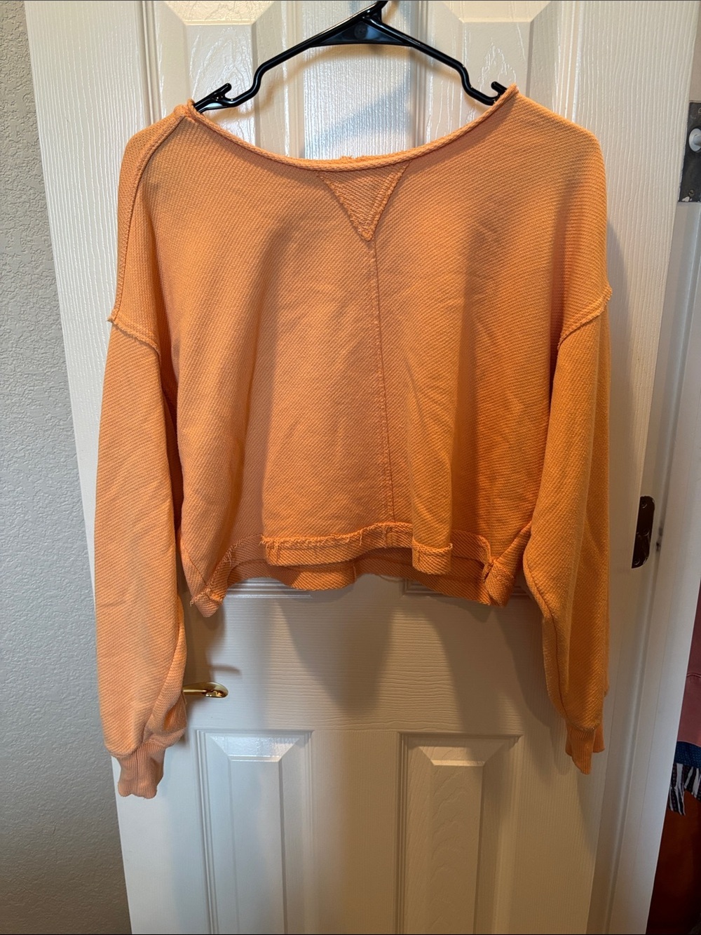 Aerie Desert Drive Corded Cropped Crewneck Sweatshirt Peach Ribbed Top Size XS